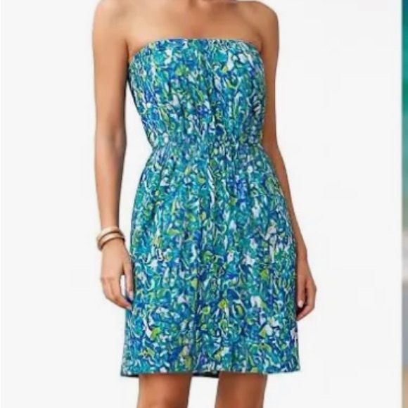 Lilly Pulitzer Windsor Sea Blue It’s A Stretch Strapless Cotton Mini Dress Med - Picture 9 of 10
